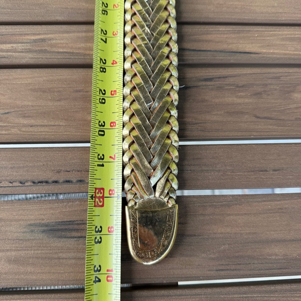 Lady Captiva Metallic Gold Braided Leather Belt Western Engraved Buckle Size M - Picture 9 of 10
